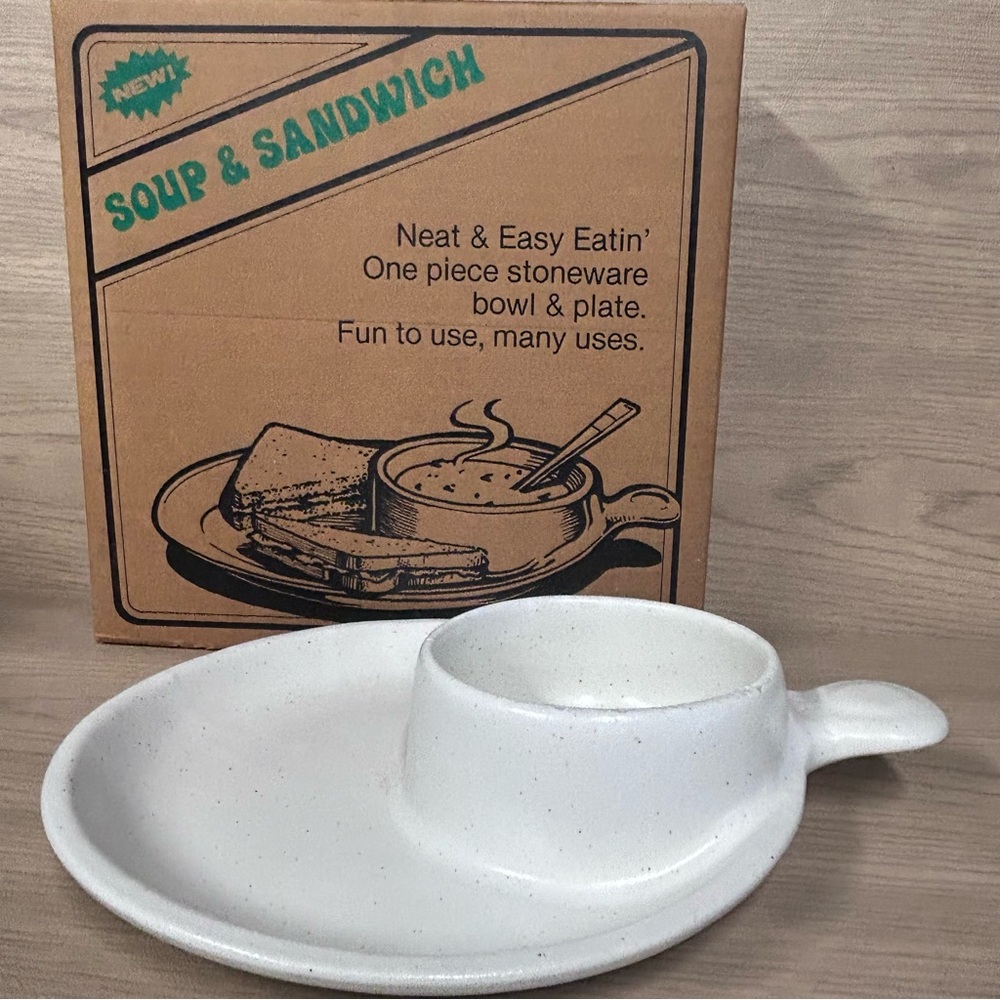 NOS Robert Weiss Ceramics Soup & Sandwich Bowl Plate Speckled White Original box